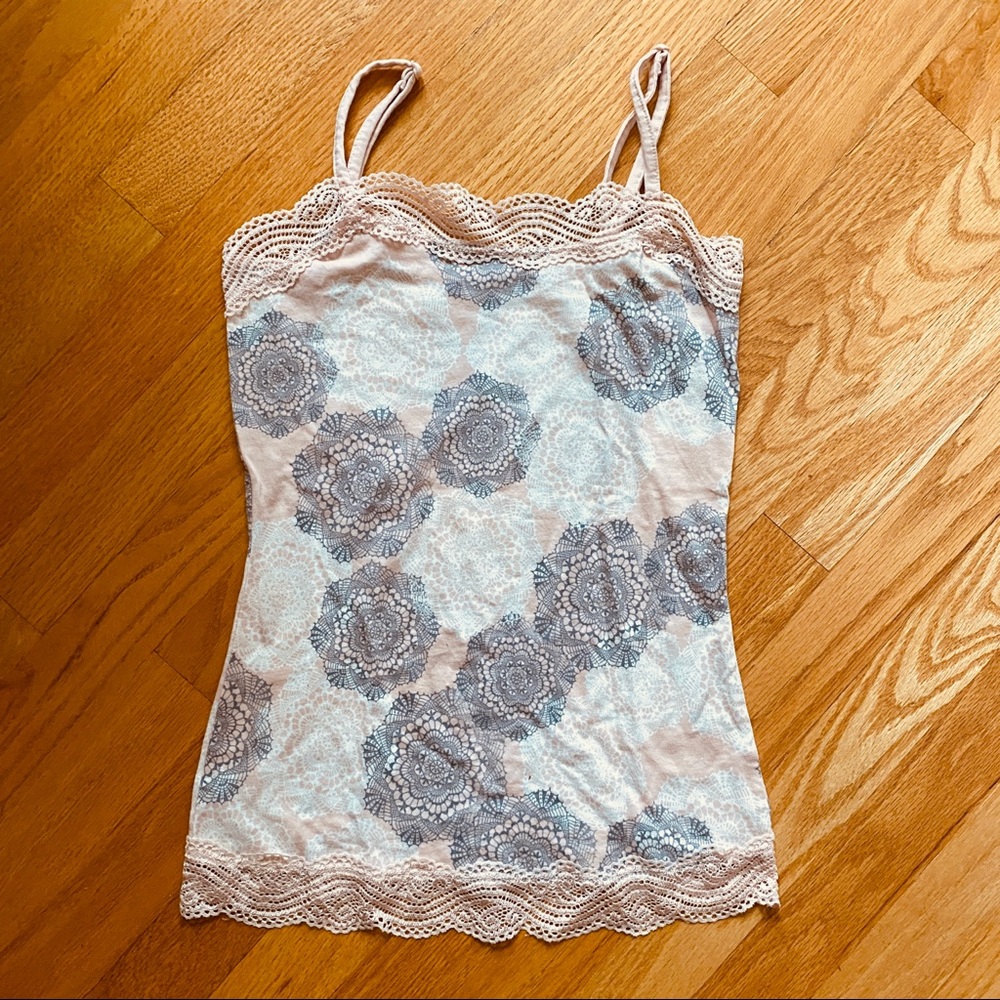 Ann Taylor XXS cotton pink grey floral camisole